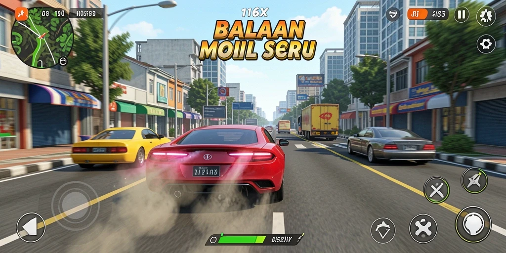 Tampak gameplay balap seru di 116X dengan mobil melaju kencang.