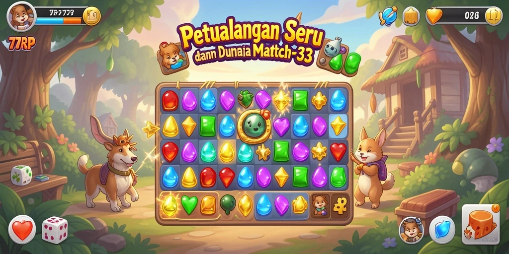 Screenshot gameplay <strong>77RP</strong> menampilkan kombinasi seru dalam permainan Match-3.