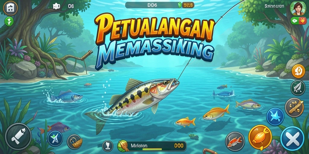 Screenshot gameplay D06 menampilkan aksi memancing yang seru dan menantang.