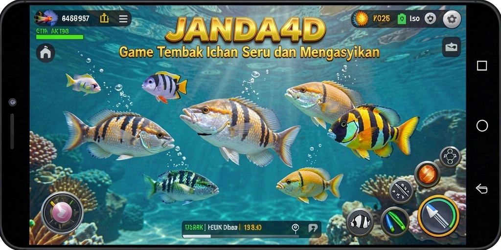 Tampilan gameplay seru JANDA4D dengan aksi tembak ikan yang menarik.