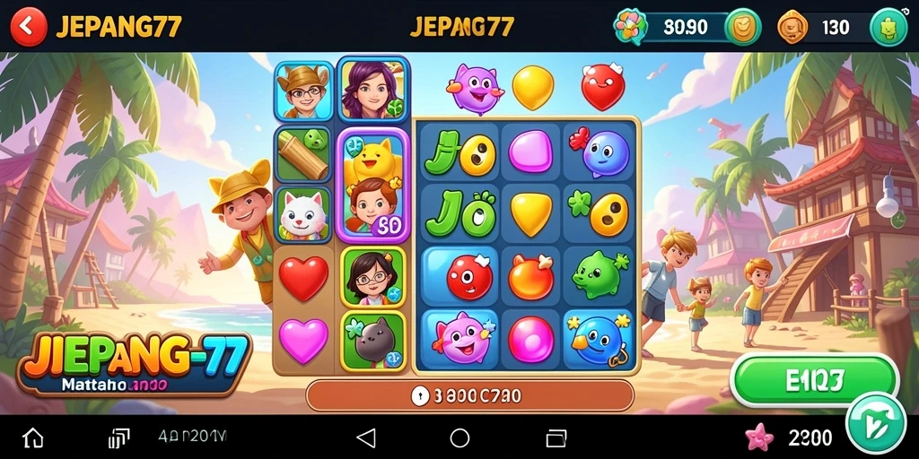 Tangkapan layar <strong>JEPANG77</strong> menunjukkan permainan Match-3 yang seru dan penuh warna.