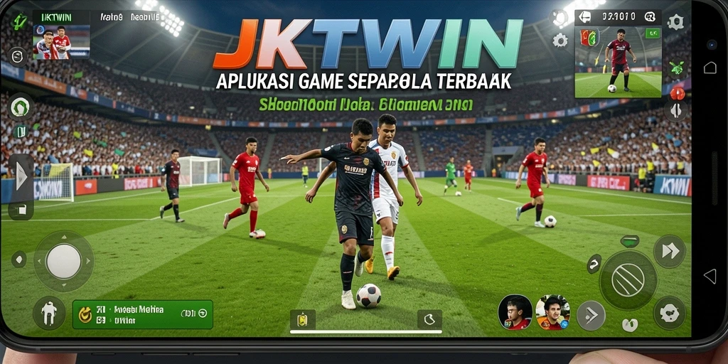 Tampilan gameplay apik dari JKTWIN dengan aksi sepak bola seru.