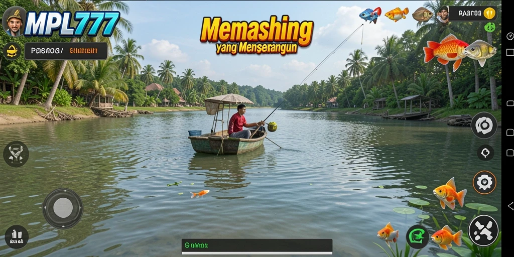 Tampilan screenshot MPL777 menampilkan aksi seru memancing ikan di lautan.