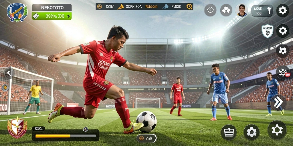 Tampilan gameplay seru di lapangan sepak bola NEKOTOTO.