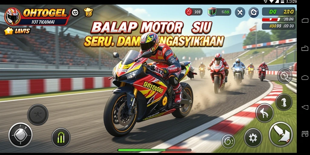 Tampilan gameplay OHTOGEL yang menampilkan kecepatan balap motor.