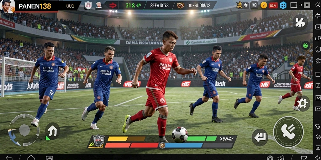 Tampilan gameplay menarik dari PANEN138 yang menunjukkan aksi sepak bola seru.