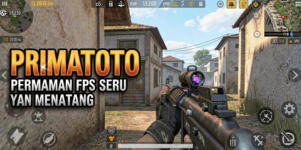 Tampilan gameplay seru dalam PRIMATOTO dengan aksi tembak-menembak.