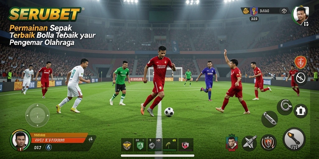 Tampilan aksi seru dalam gameplay sepak bola SERUBET.