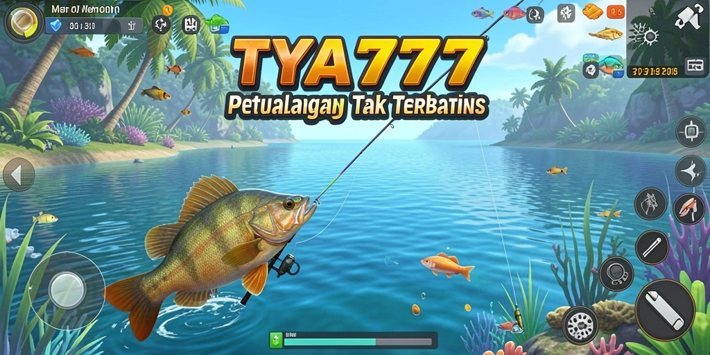 Screenshot gameplay TYA777 menunjukkan aktivitas memancing yang mendebarkan.